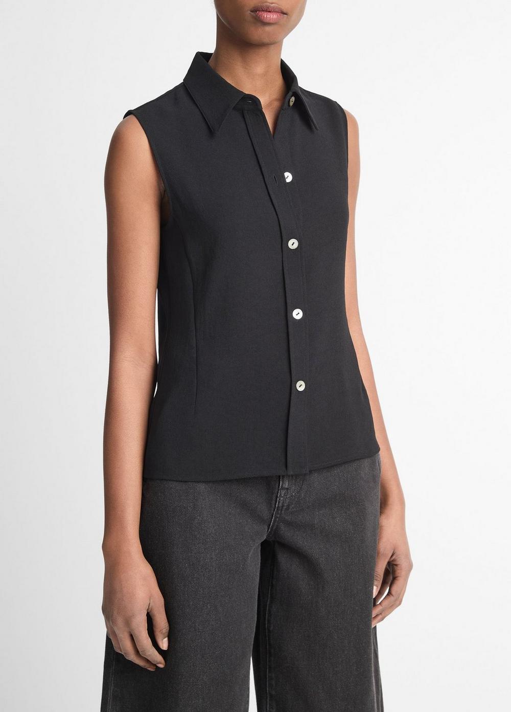 Womens Sleeveless Button-Front Shirt, Off White, Size L Vince Product Image