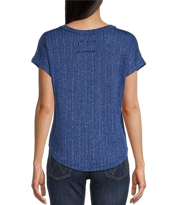 Blu Pepper Sweater Knit V-Neck Short Sleeve Top Product Image