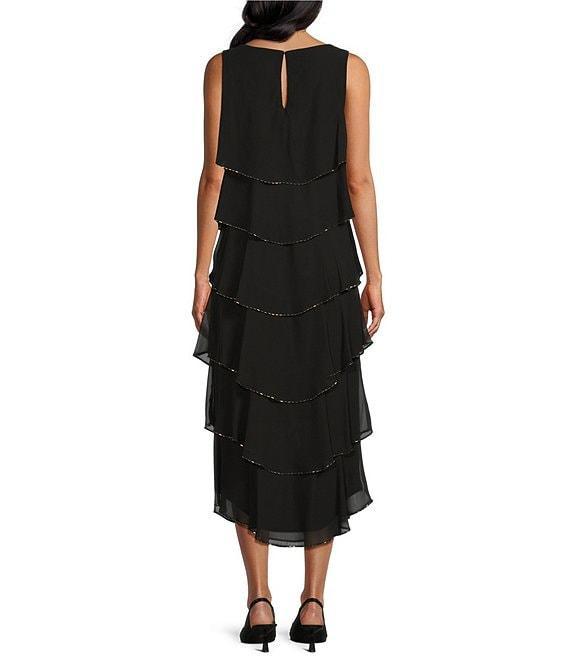 Ignite Evenings Scoop Neck Sleeveless Tiered Chiffon Midi Dress Product Image