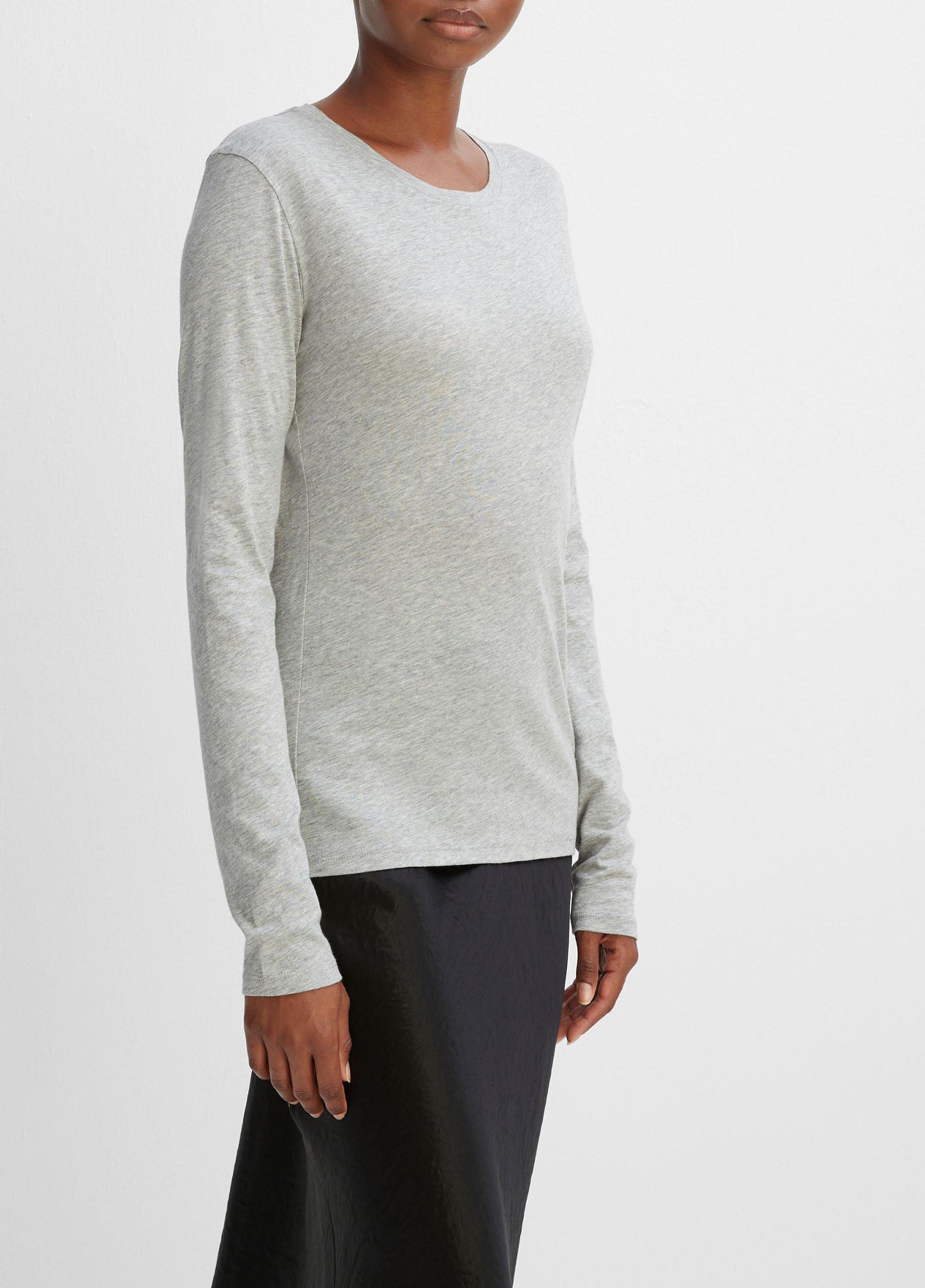 Womens Essential Long Sleeve Crew Neck T-Shirt, Heather Grey, Size XL Vince Product Image