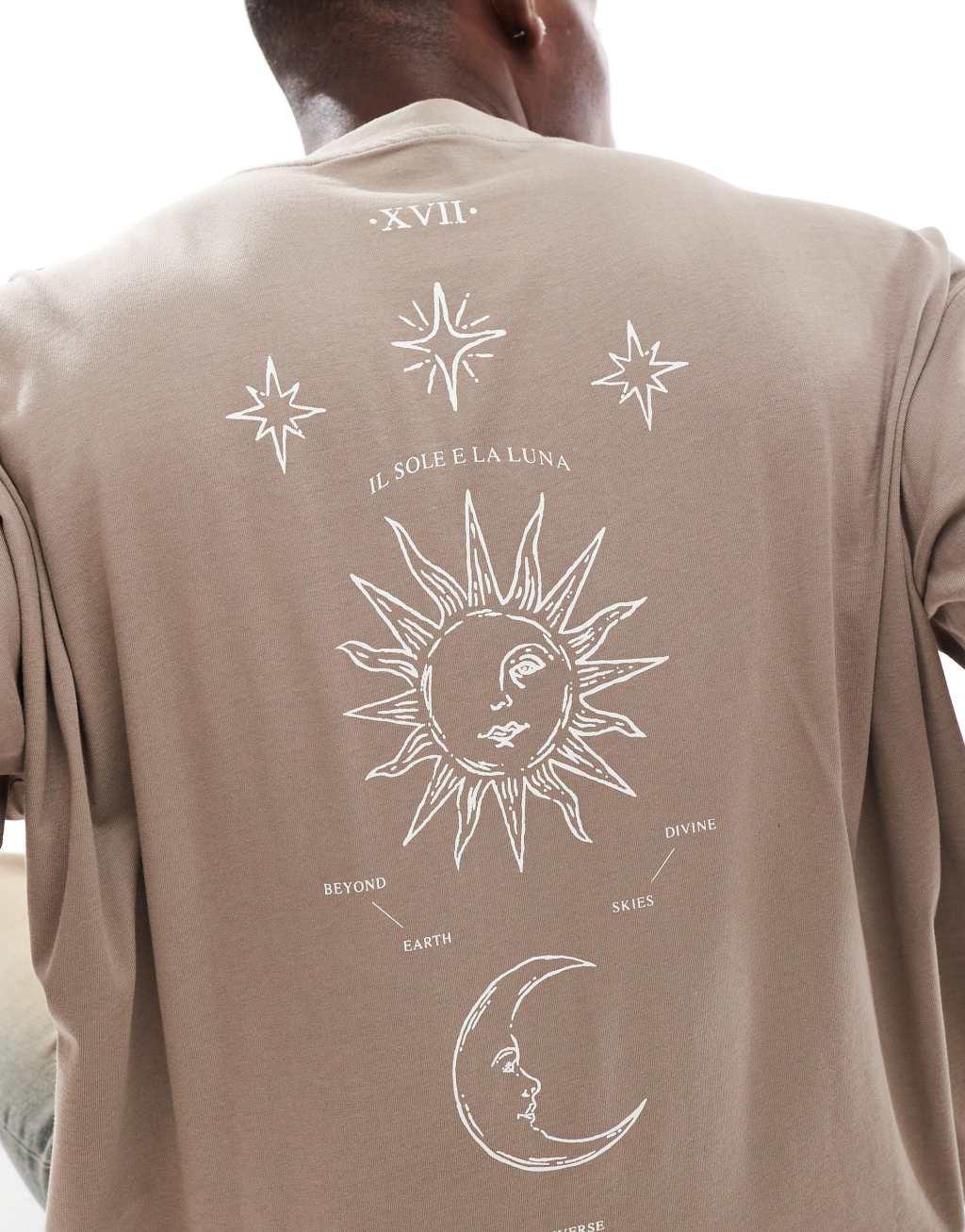 ASOS DESIGN oversized T-shirt with back print in brown Product Image