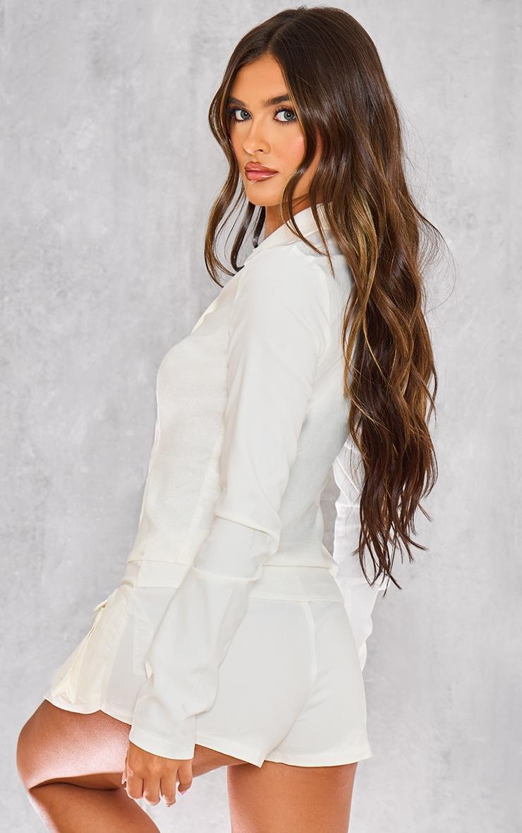 White Woven Long Sleeve Cargo Shirt Product Image