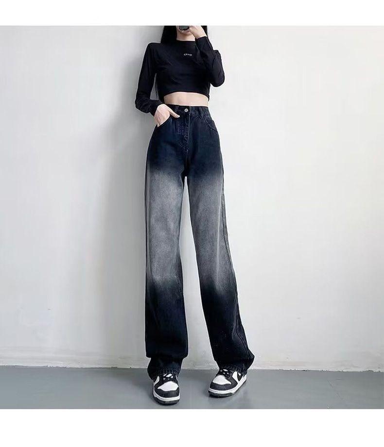 High Rise Washed Straight Leg Jeans Product Image