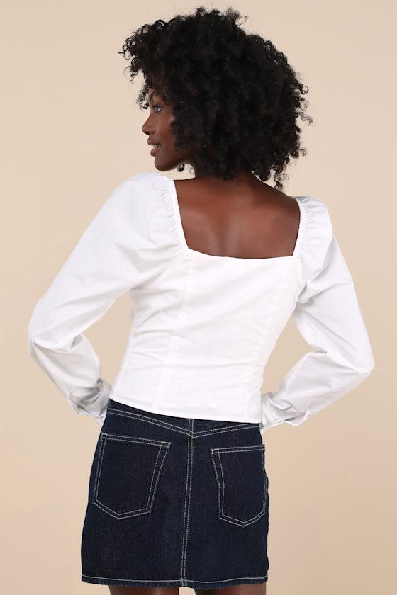Demure and Sweet White Button-Front Long Sleeve Top Product Image