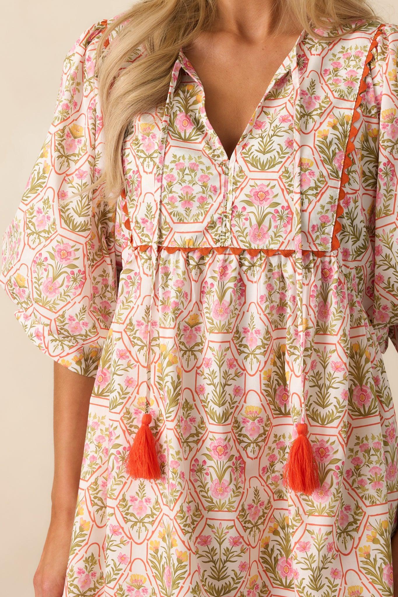 A Little Something Orange Geometric Floral Cotton Mini Dress Product Image