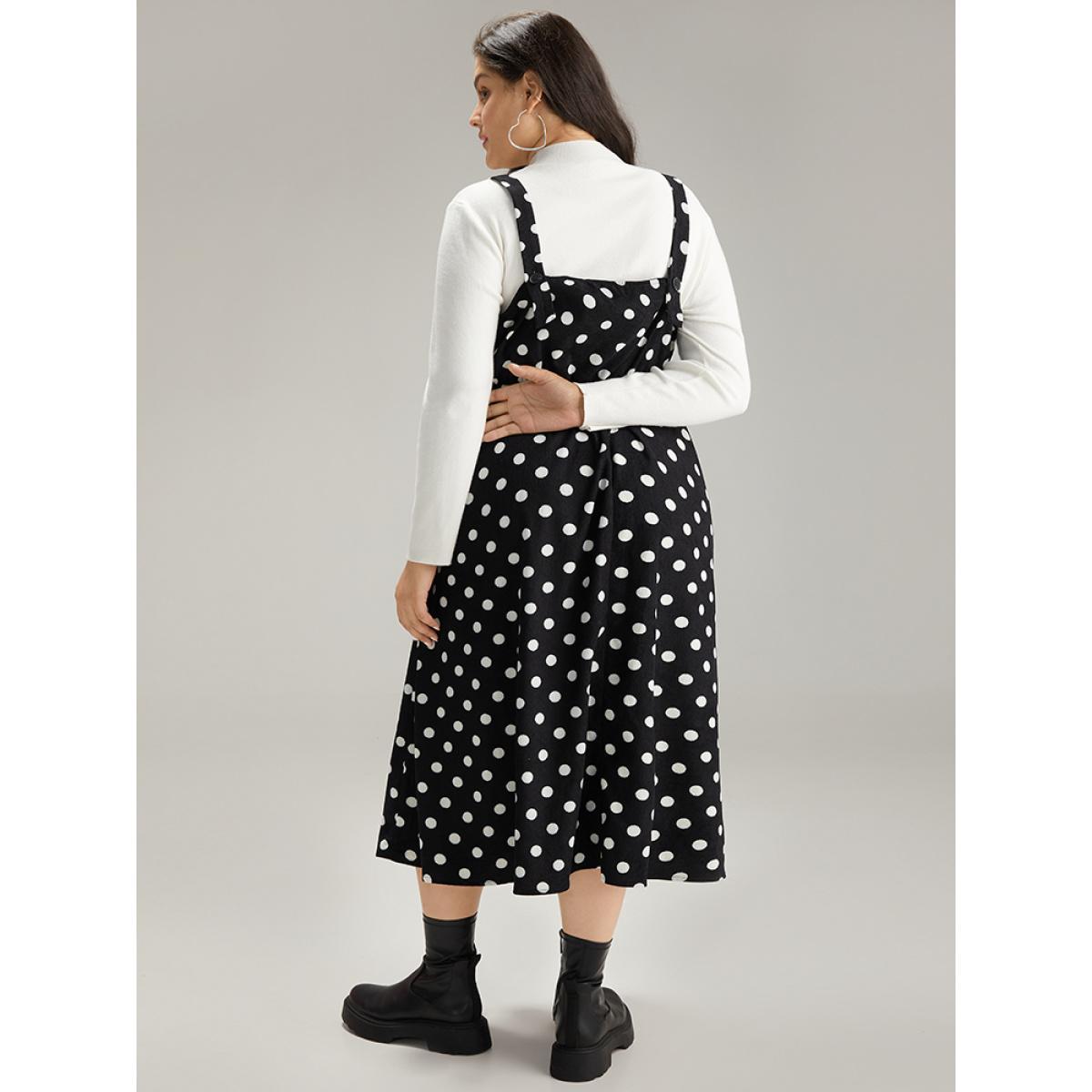 Plus Size Polka Dot Pocket Cami Dress Black Women Elegant Adjustable Straps Spaghetti Strap Sleeveless Curvy Midi Dress BloomChic 26/4X Product Image