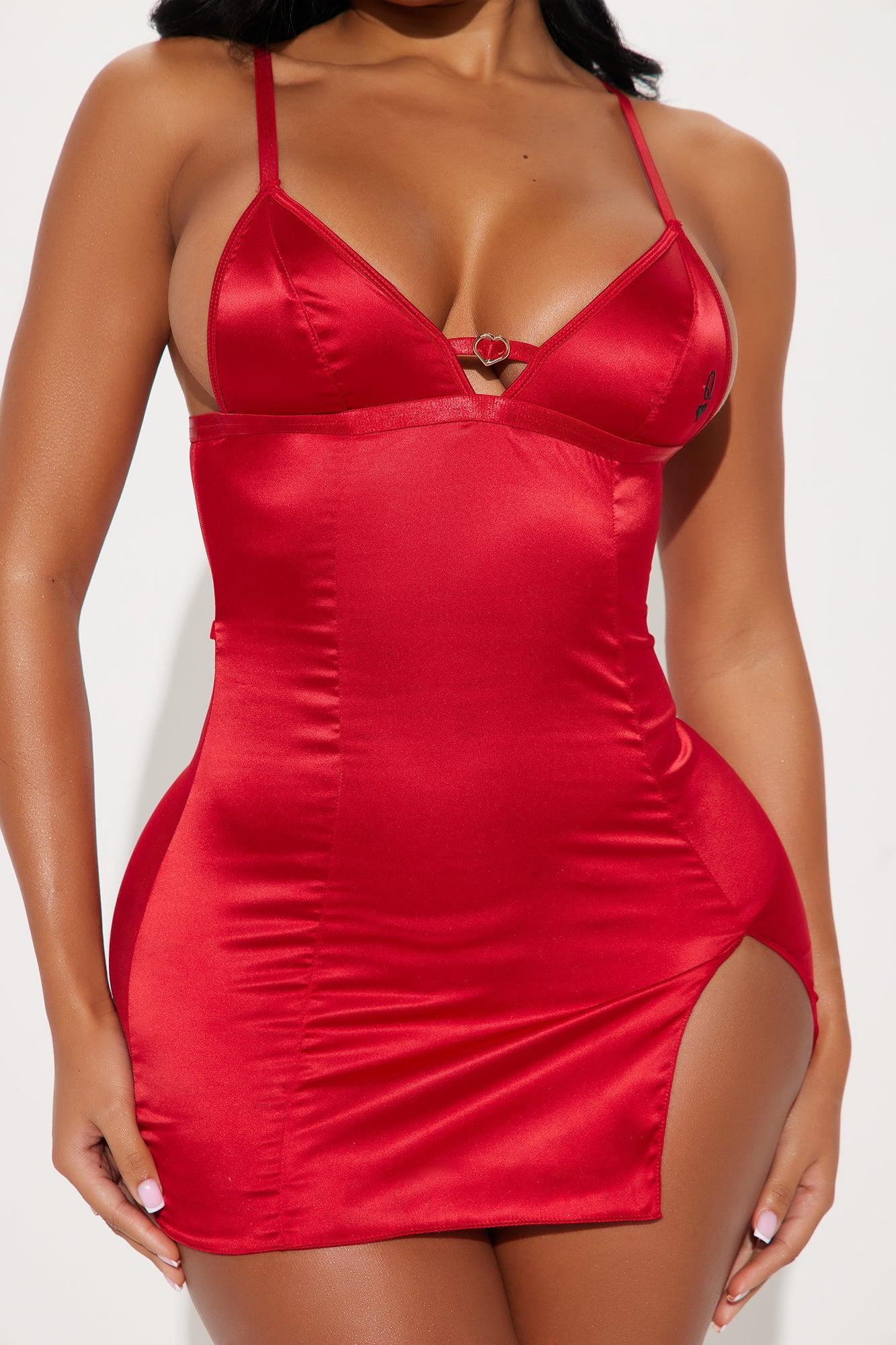 Queen Of Hearts Satin Chemise - Red Product Image