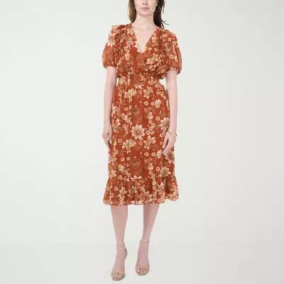 MSK Womens Short Sleeve Floral Midi Fit + Flare Dress Product Image