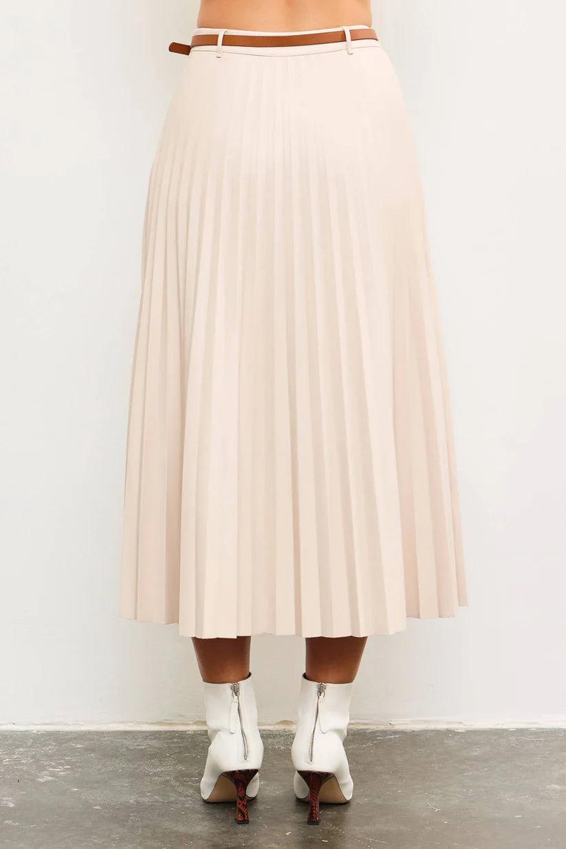 Belted Leather Pleated Midi Skirt Product Image