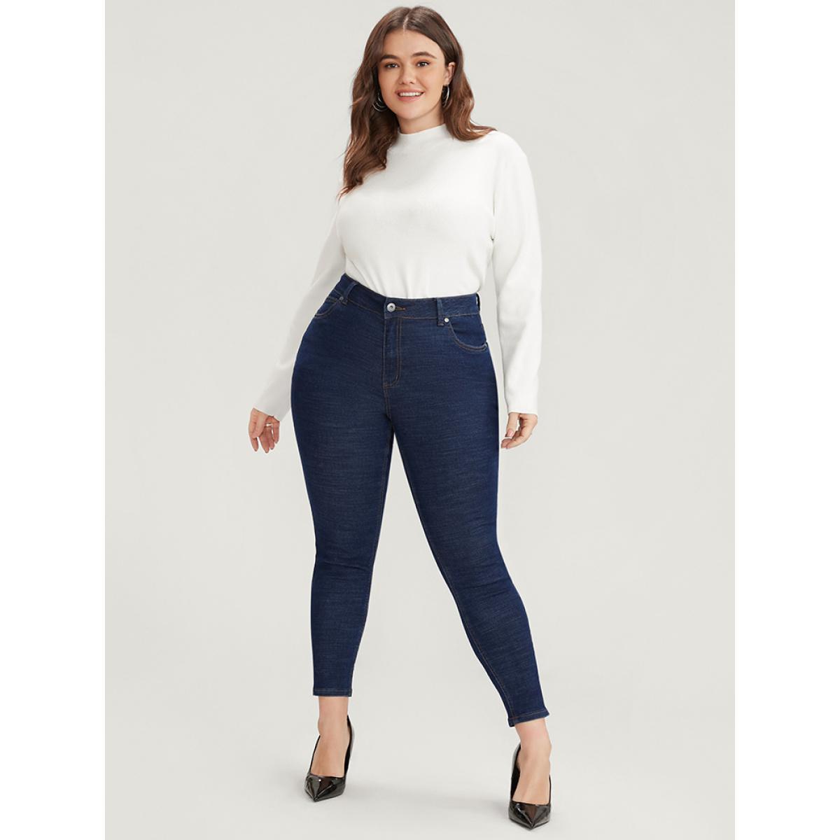 Plus Size Skinny Very Stretchy High Rise Dark Wash Pocket Heather Jeans Women Indigo Office Plain High stretch Pocket Jeans BloomChic 22/3X Product Image
