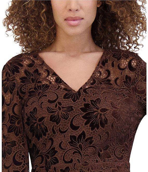 Kensie Velvet Lace V-Neck Long Bell Sleeve Mini Dress Product Image