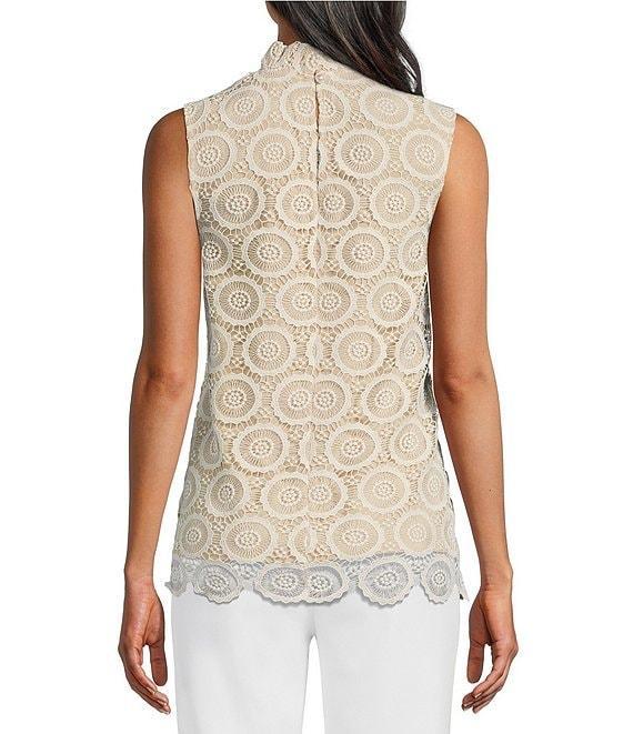 Preston & York Lorraine Lace Mock Neckline Sleeveless Tie Back Blouse Product Image
