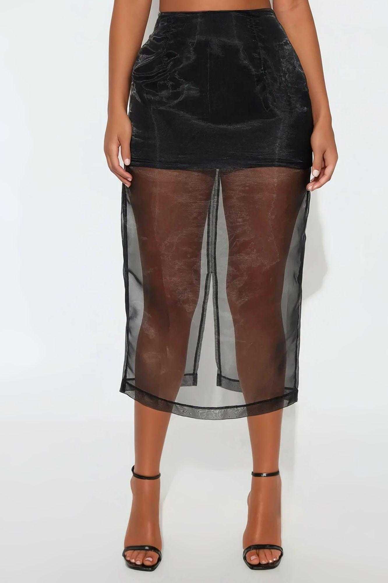 Kiera Organza Sheer Midi Skirt - Black Product Image