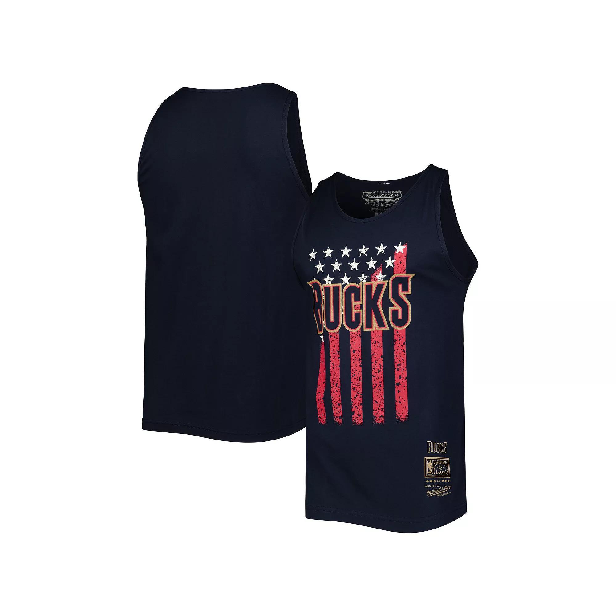Men's Mitchell & Ness Navy Milwaukee Bucks Hardwood Classics Americana Stars and Stripes Tank Top, Size: Medium, Blue Product Image