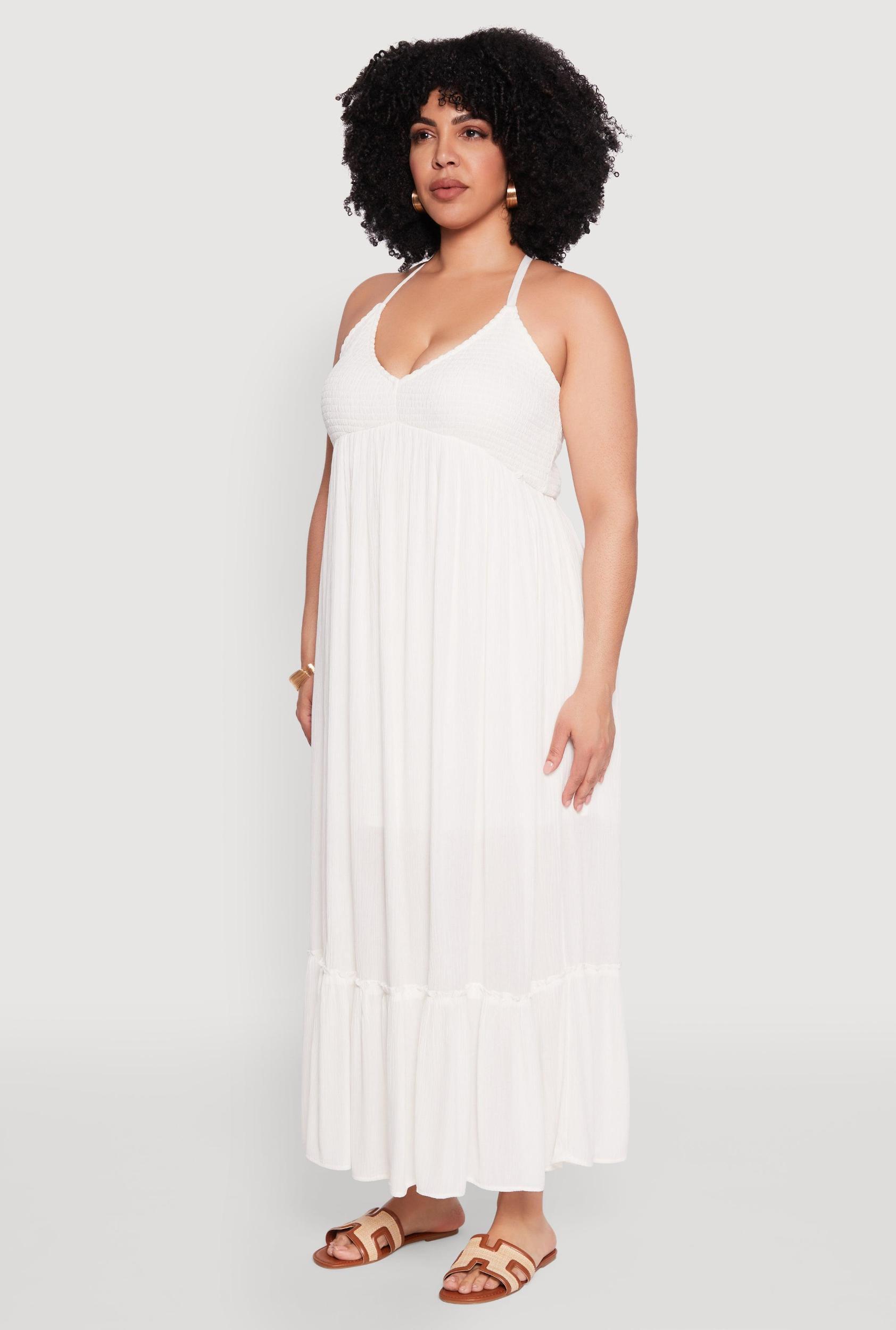 Womens Plus Size Almost Famous Smocked Tiered Maxi Dress Product Image