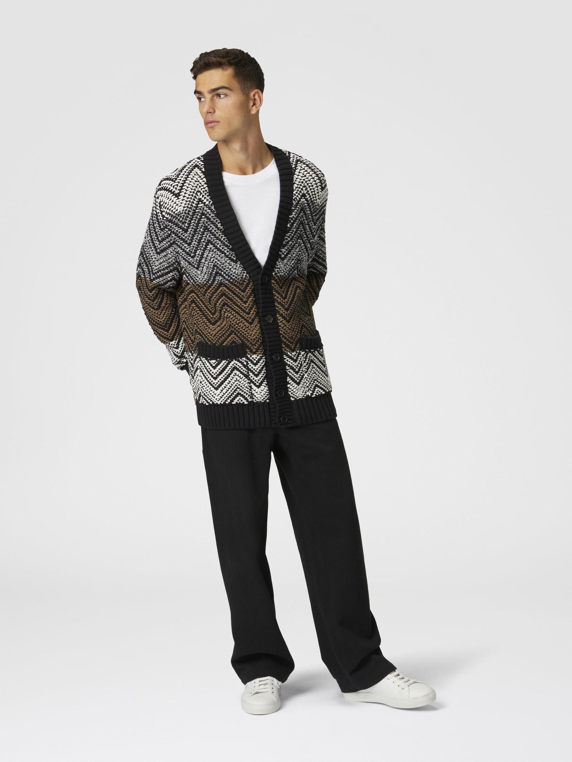 Crochet knit cardigan with macro zigzag and pockets Product Image