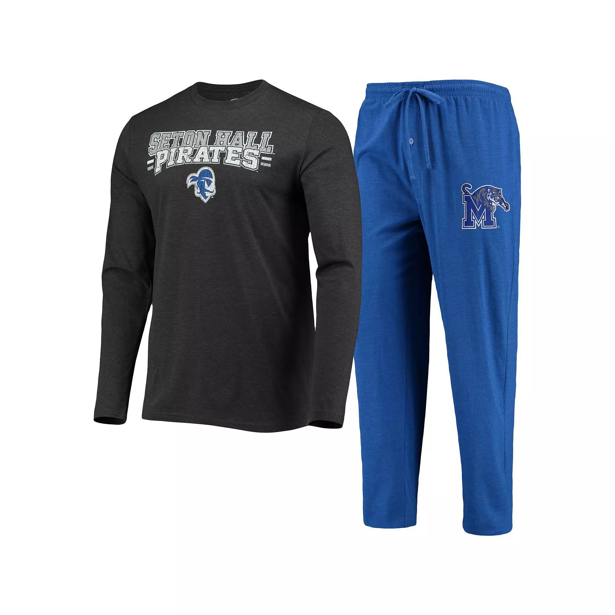 Men's Concepts Sport Blue/Heathered Charcoal Seton Hall Pirates Meter Long Sleeve T-Shirt & Pants Sleep Set, Size: 3XL Product Image