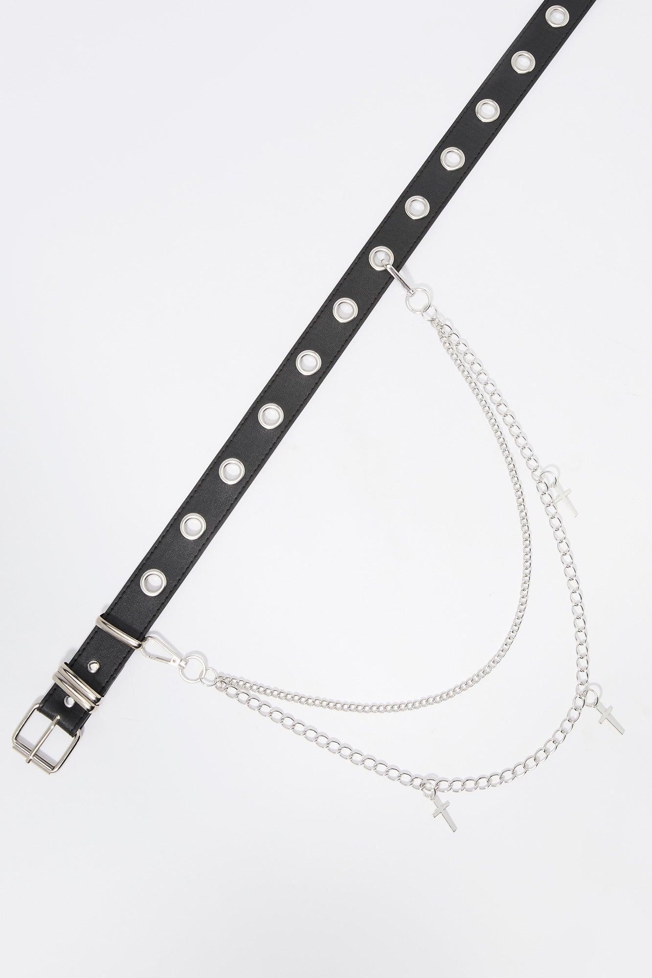 Layered Cross Chain Grommet Belt Female Product Image