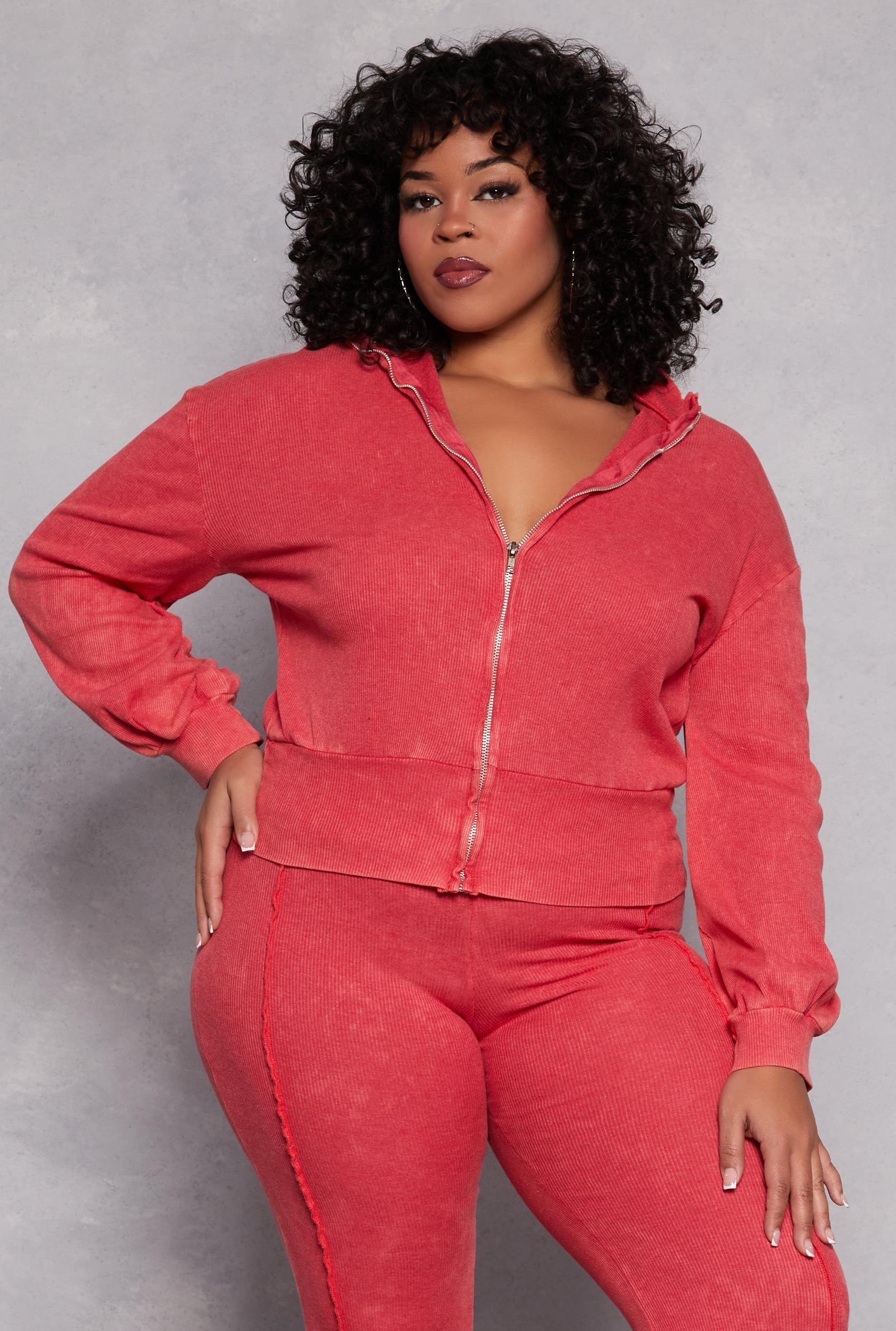 Womens Plus Size Acid Wash Zip Front Top Product Image