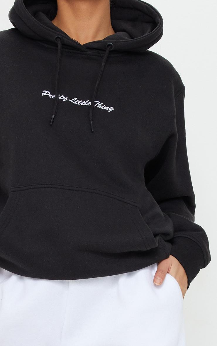 PRETTYLITTLETHING Petite Black Oversized Embroidered Hoodie Product Image