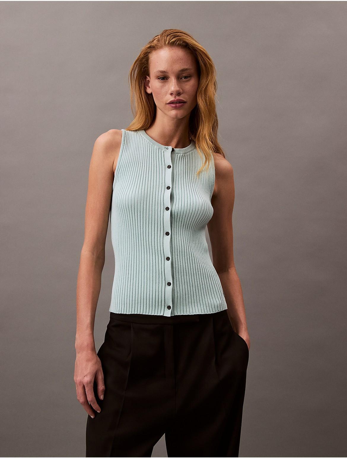 Calvin Klein Women's Smooth Cotton Rib Sweater Tank - Blue - L Product Image