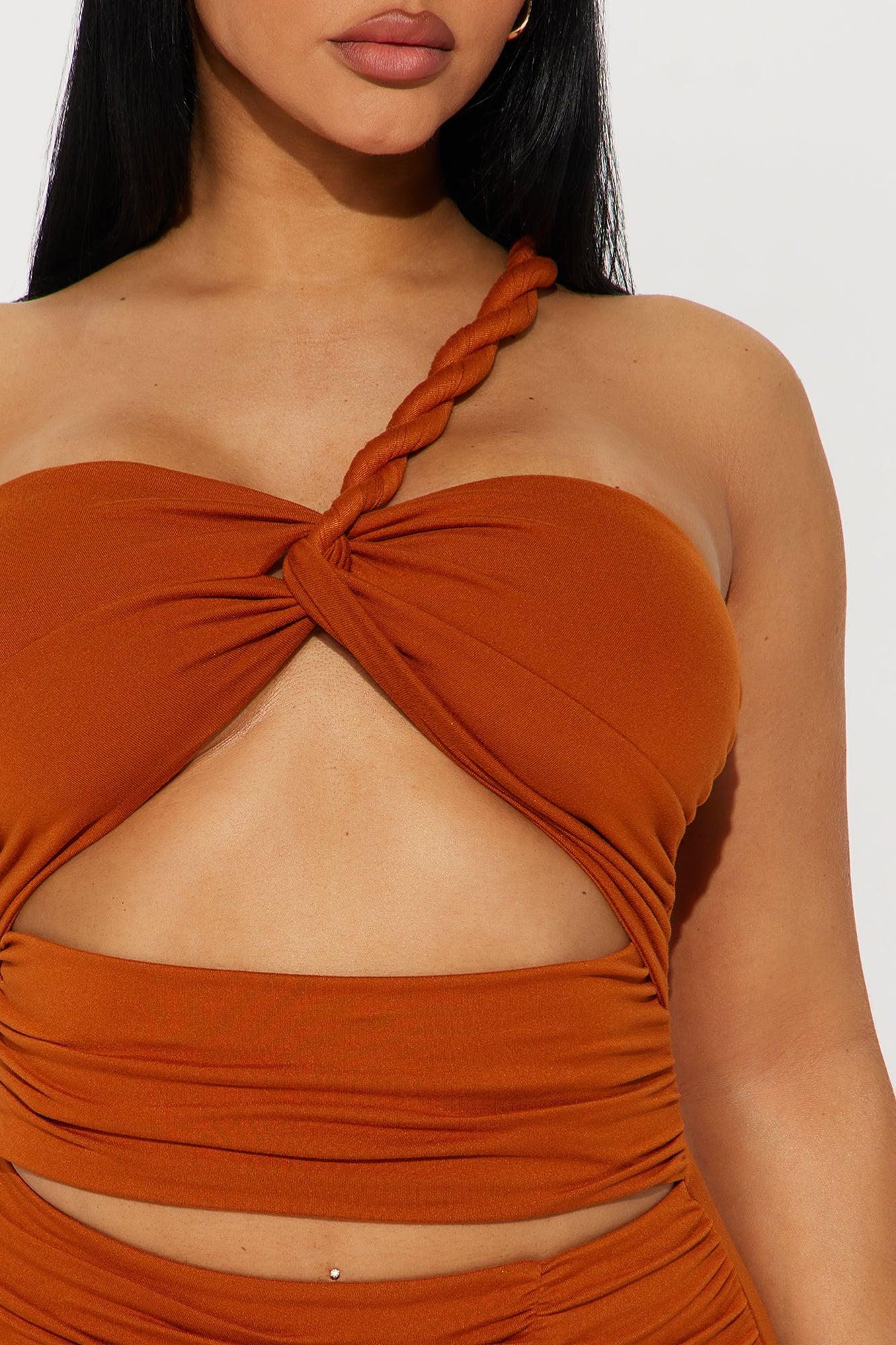 Latifa Ruched Twist Rope Midi Dress - Copper Product Image