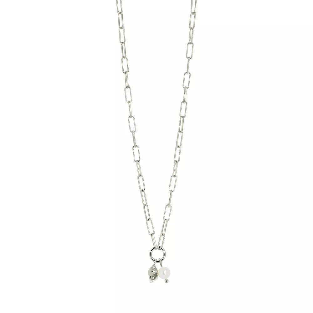MC Collective Shell Pearl & Seashell Charm Necklace, Women's, Size: 16", Silver Tone Product Image