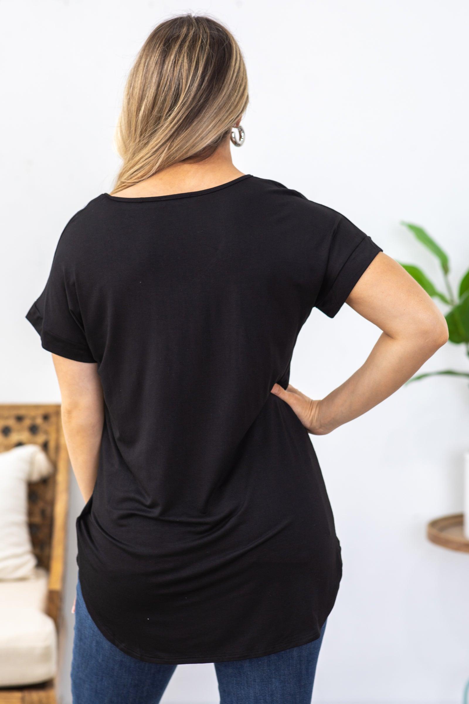 Black Solid Knit Top With White Detail Product Image