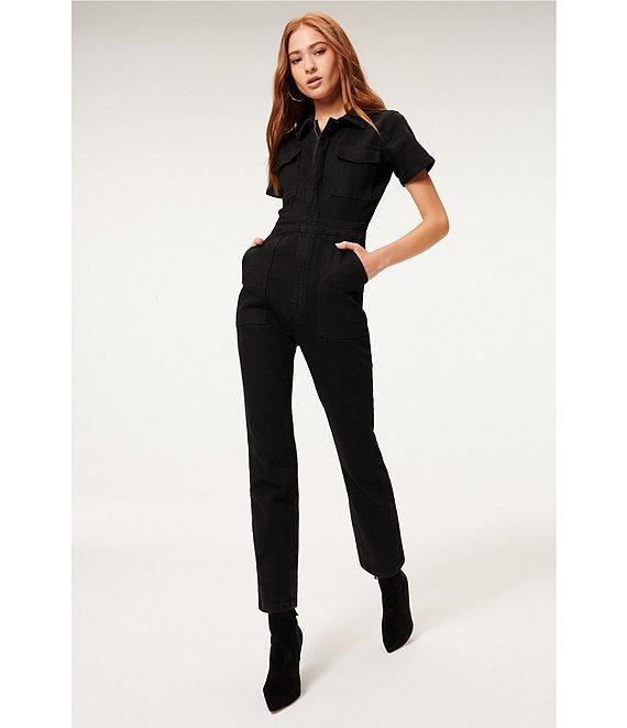 Good American Fit For Success Short Sleeve Point Collar Straight Leg Stretch Denim Flight Suit Product Image