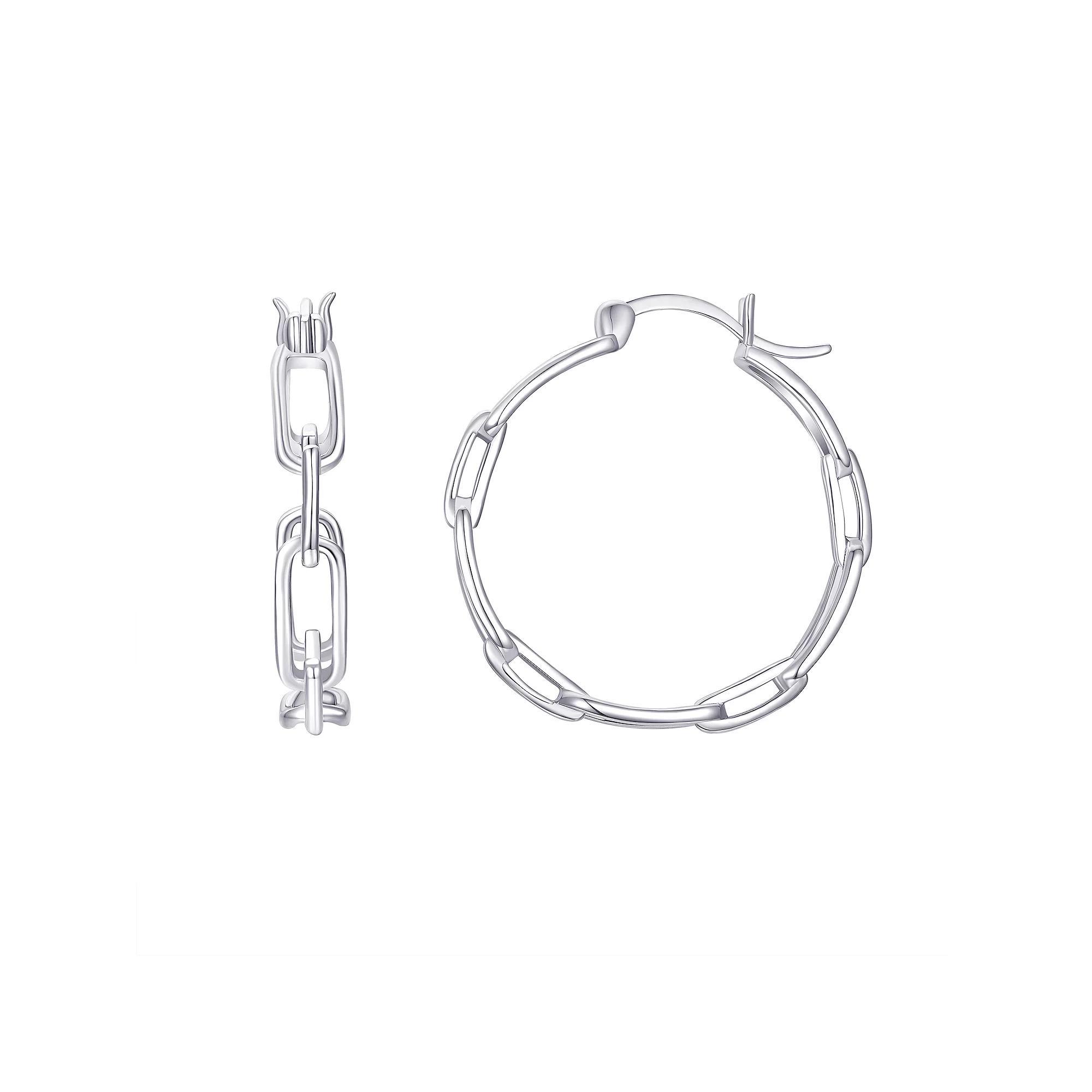 Eco Silver Luxe Sterling Silver Polished Paper Clip Link Hoop Earrings, Women's Product Image