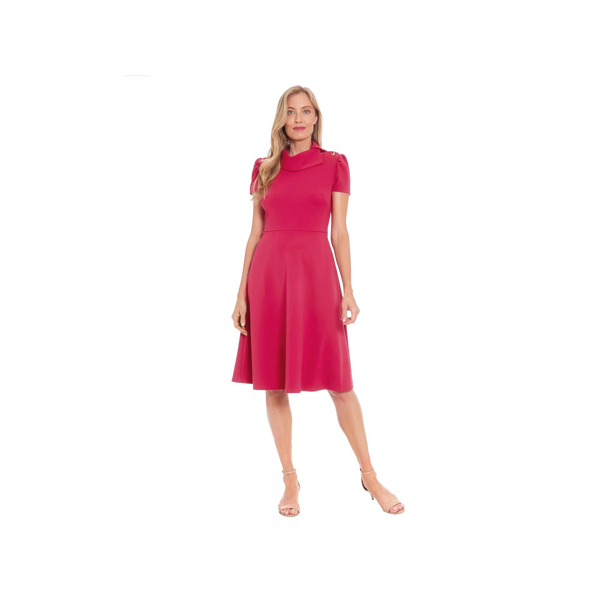 Women's London Times Envelope Collar Fit And Flare Button Dress, Size: 8, Red Product Image
