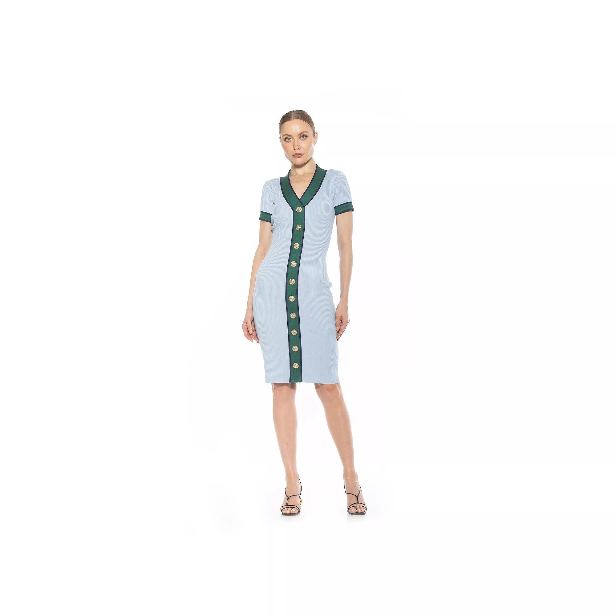 Women's ALEXIA ADMOR Otto V-Neck Ribbed Knit Button-Down Dress, Size: XL, Halogen Blue Product Image