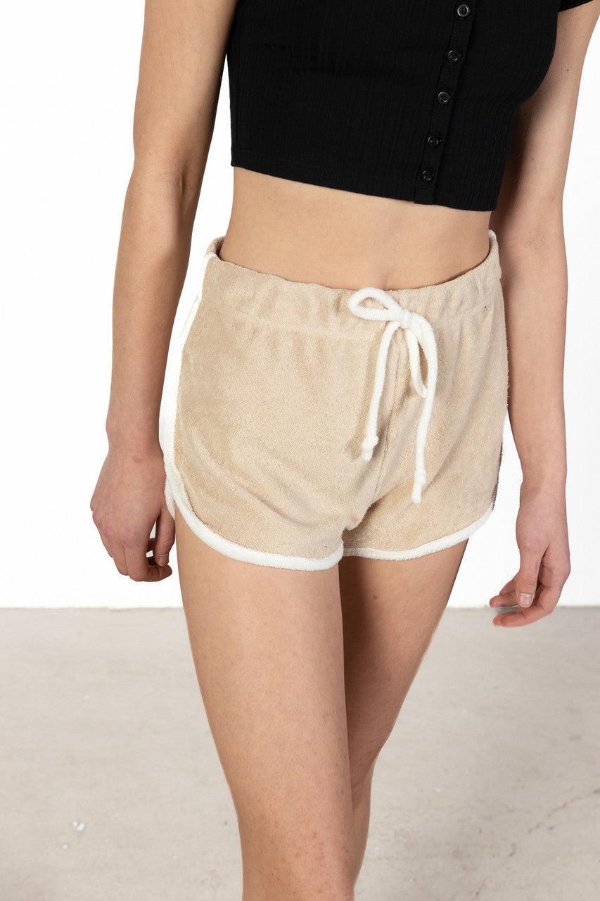 Tan Terry Drawstring Dolphin Shorts Product Image