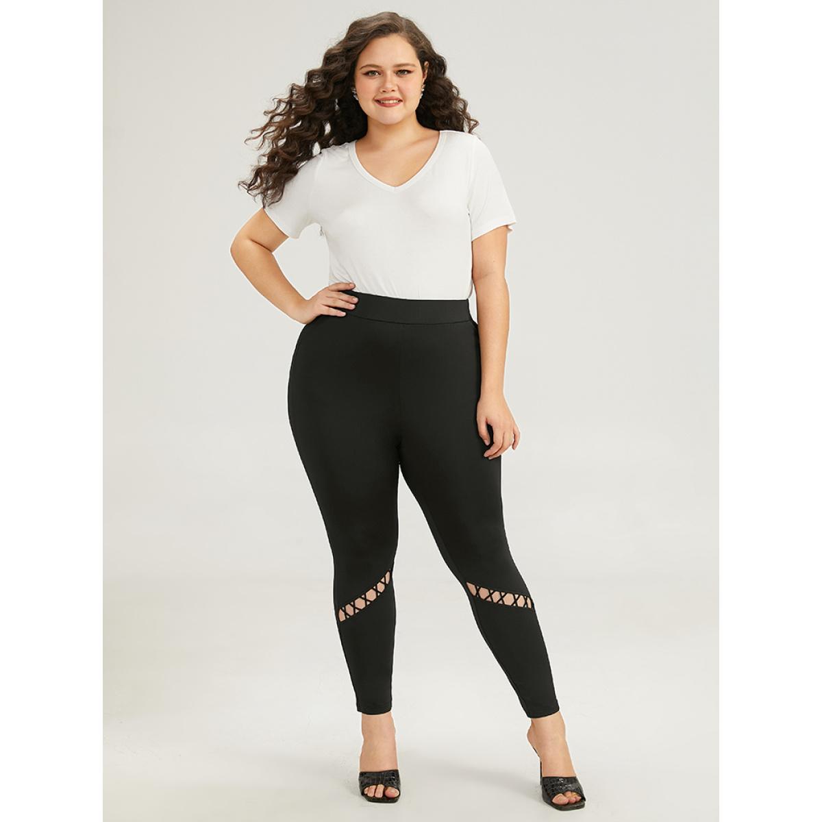 Plus Size Halloween Plain Cut Out Elastic Waist Leggings Women Black Elegant High stretch Skinny High Rise Festival-Halloween Leggings BloomChic 18-20/2X Product Image