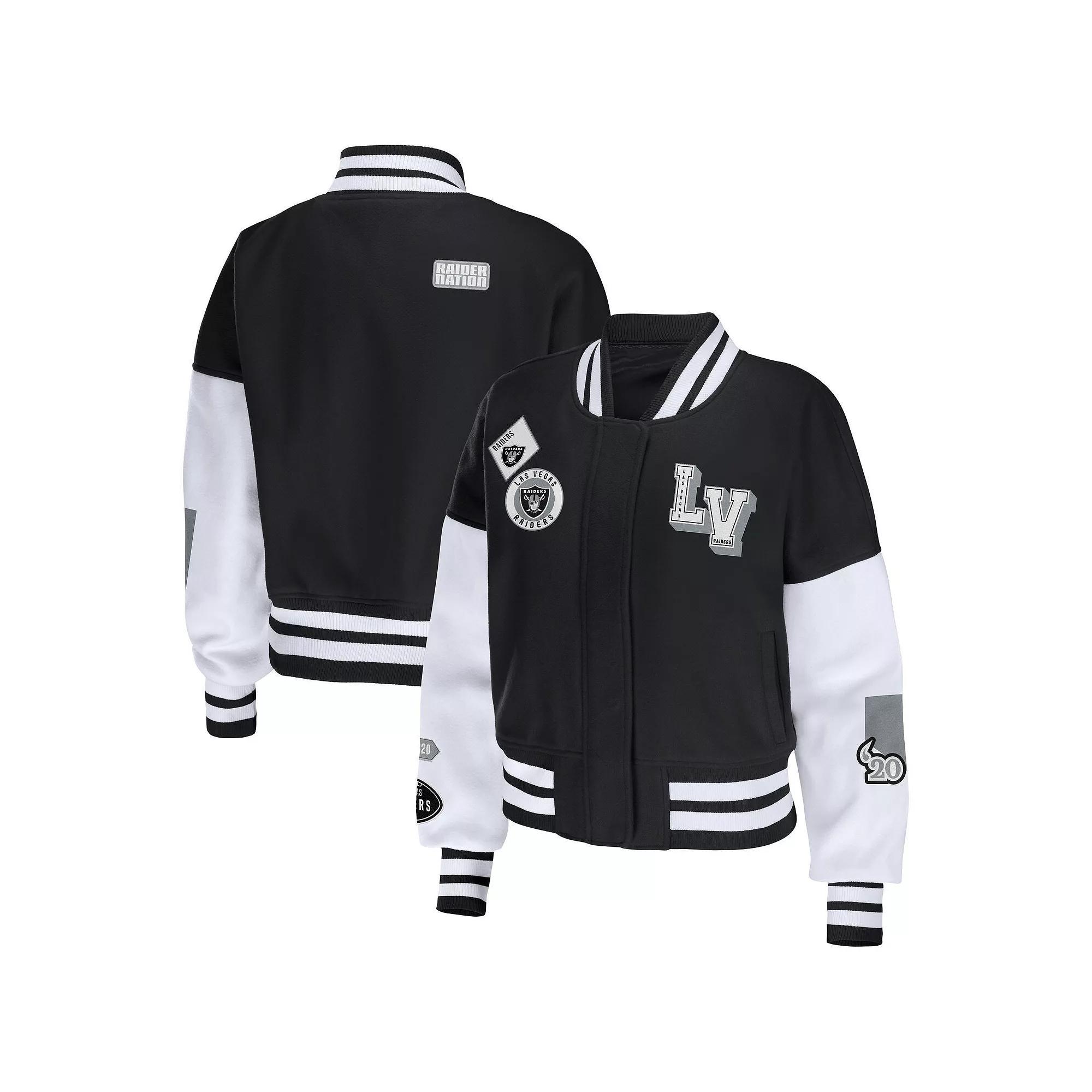 Women's WEAR by Erin Andrews Black/White Las Vegas Raiders Full-Zip Varsity Jacket, Size: 2XL, Lvr Black Product Image