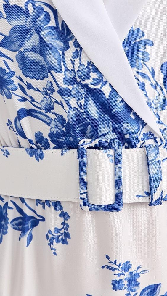 Rodarte White and Blue Floral Printed Silk Twill Collared Dress with Belt Detail | Shopbop Product Image