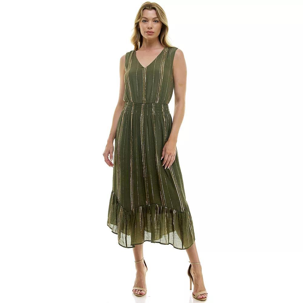 Women's Luxology Sleeveless Smocked Waist Gauze Midi Dress, Size: Medium, Green Product Image
