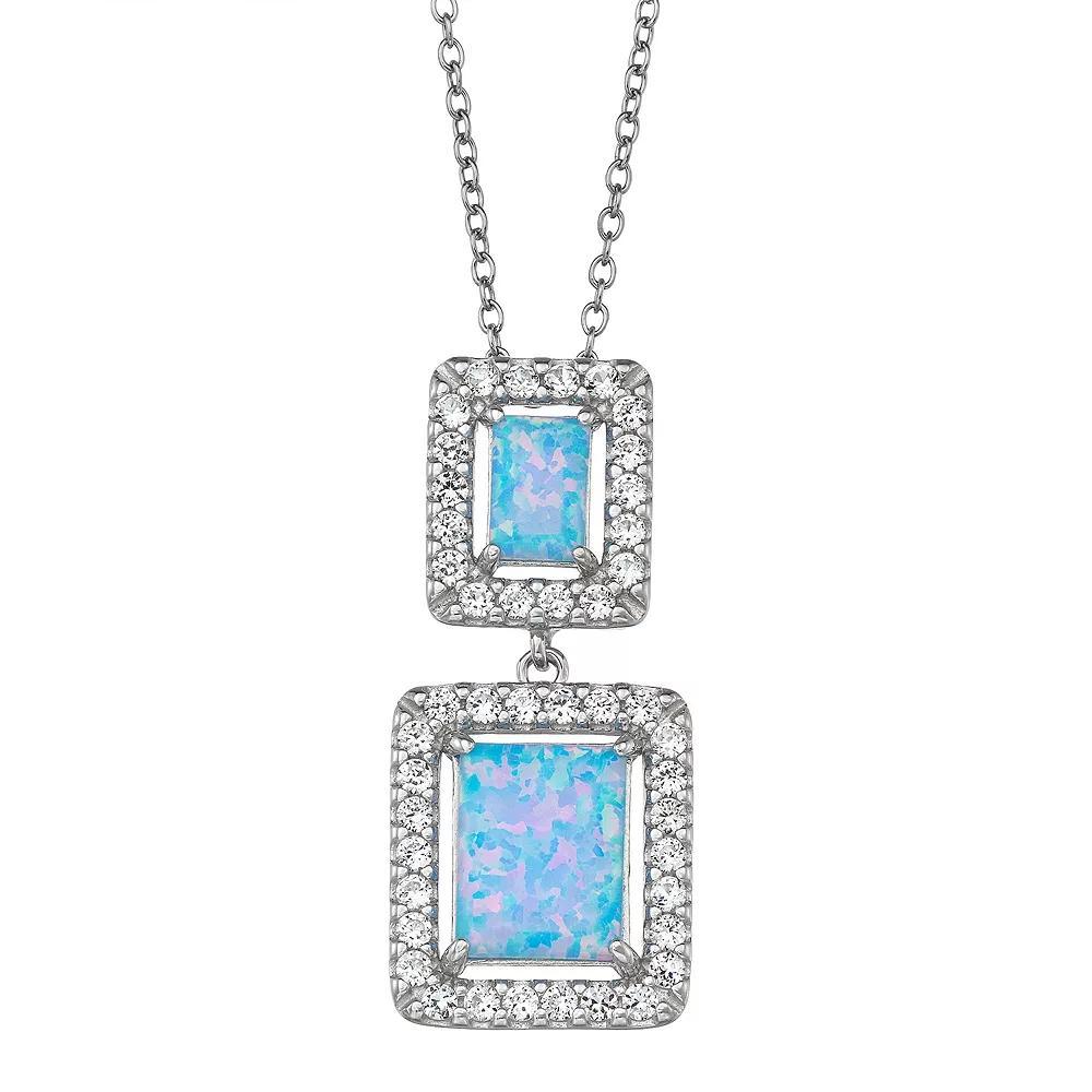 Sterling Silver Lab-Created Opal Square Cabochon Pendant Necklace, Women's, Size: 18" Product Image