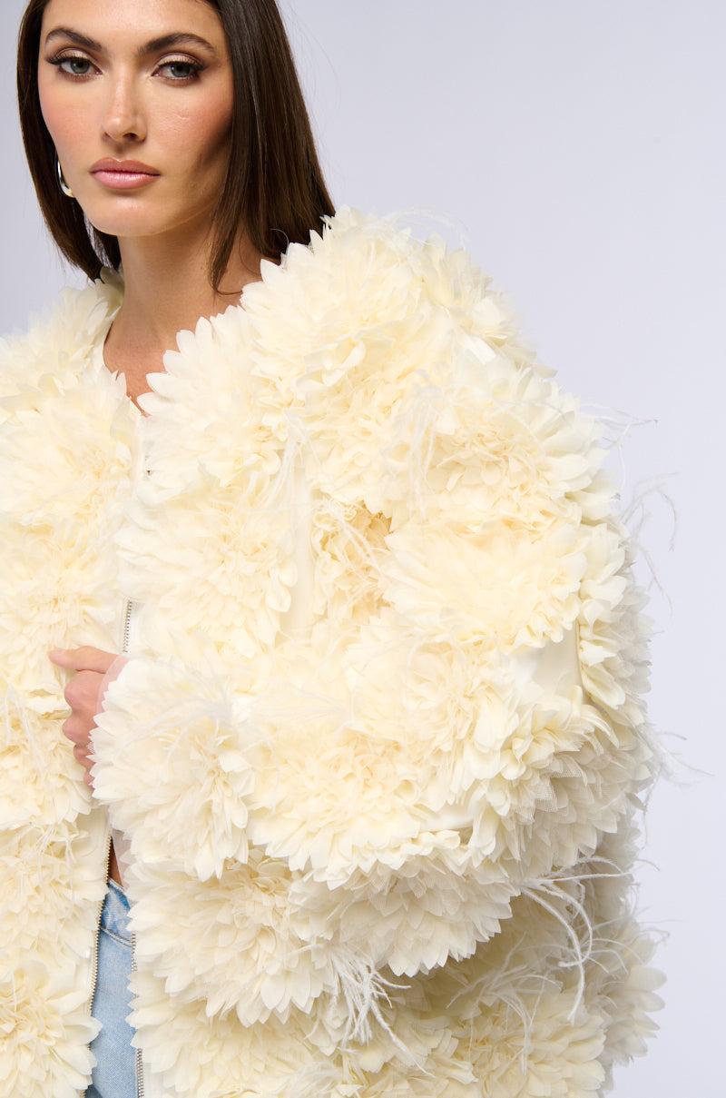 FABRIC FLORAL APPLIQUE DRESSY BOMBER Product Image