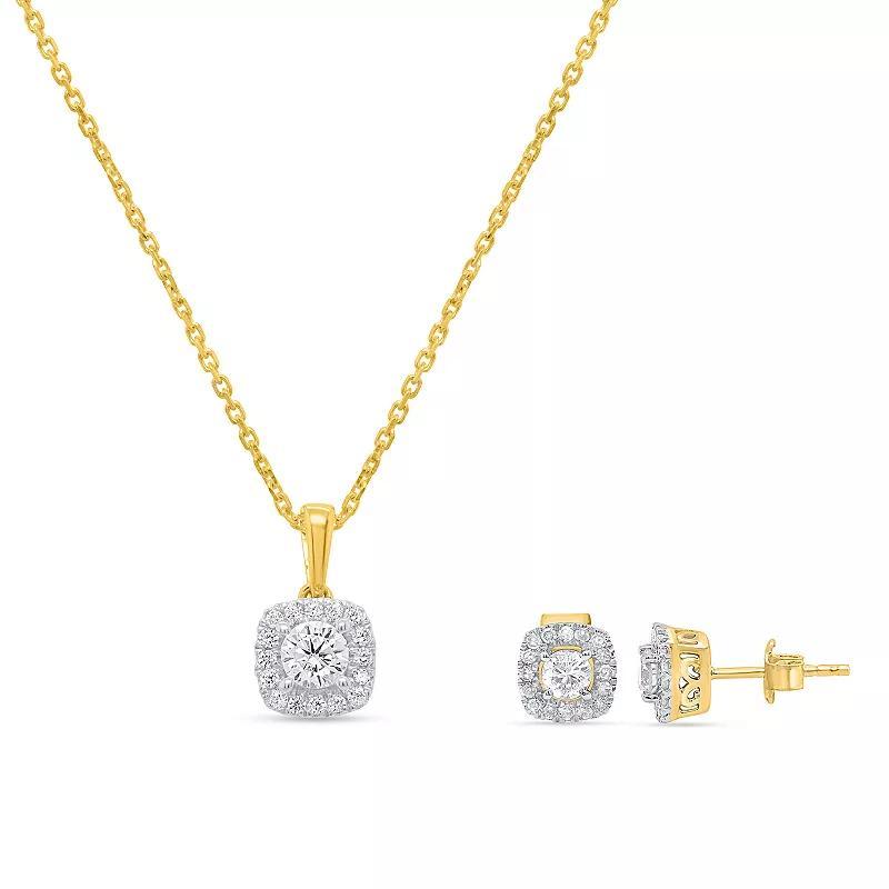 Ethique 1 Carat T.W. Lab-Grown Diamond Halo Pendant Necklace & Cushion-Shaped Stud Earring Set, Women's, Size: 18", Sterling Silver Product Image