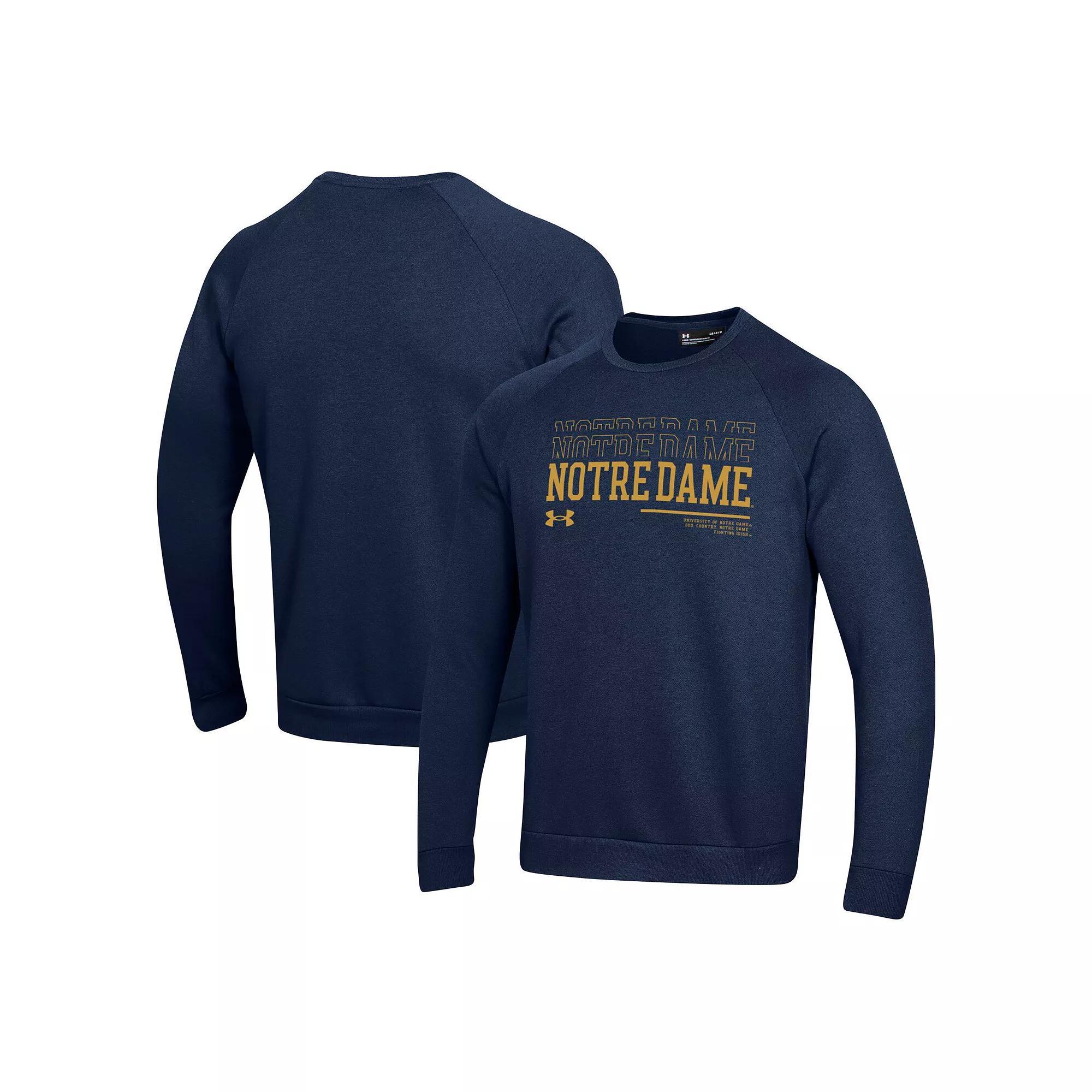 Men's Under Armour Navy Notre Dame Fighting Irish 2024/25 Sideline Wordmark Rival Raglan Pullover Sweatshirt, Size: 2XL, Blue Product Image