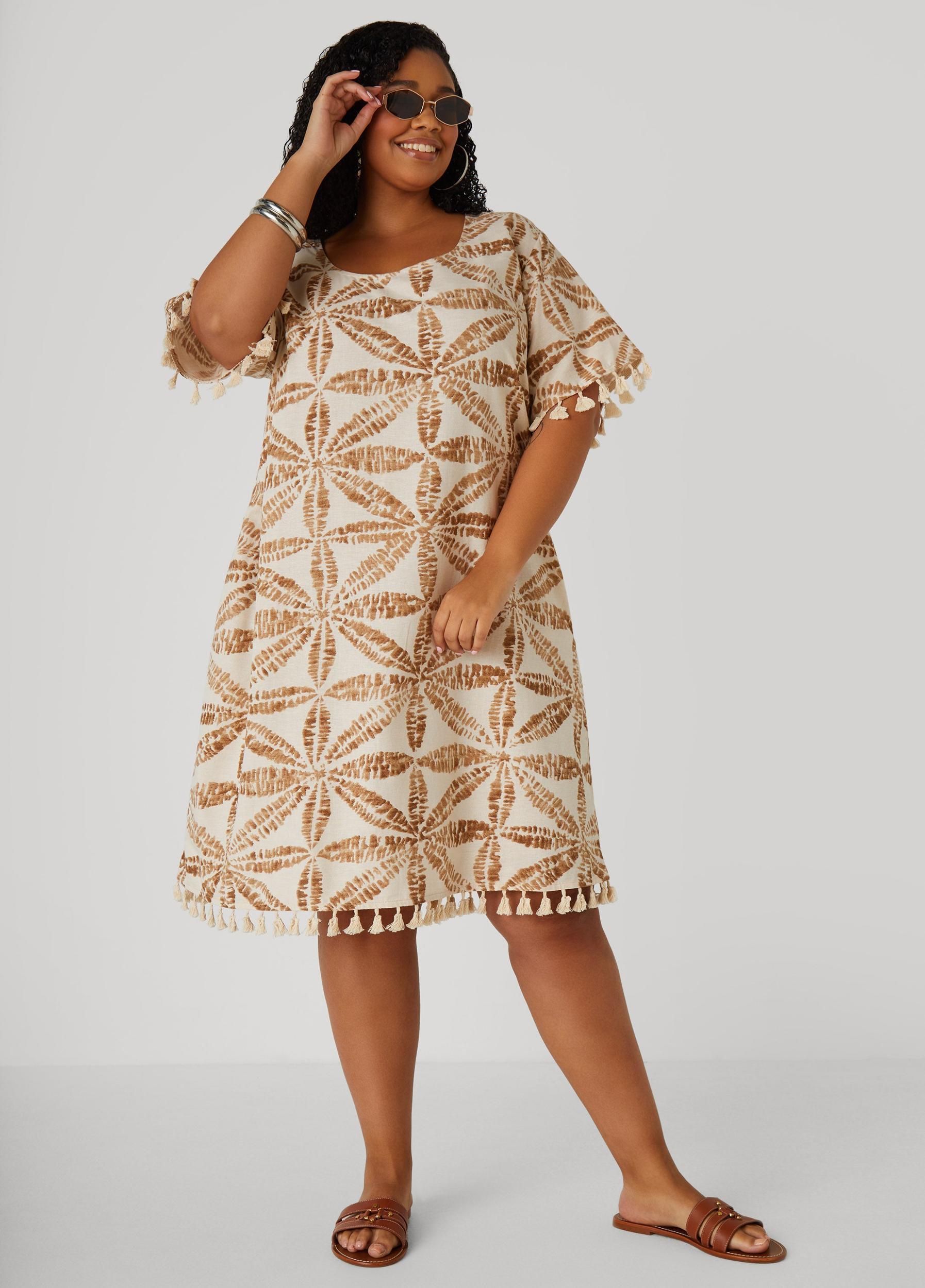 Tasseled Palm Print Dress Product Image