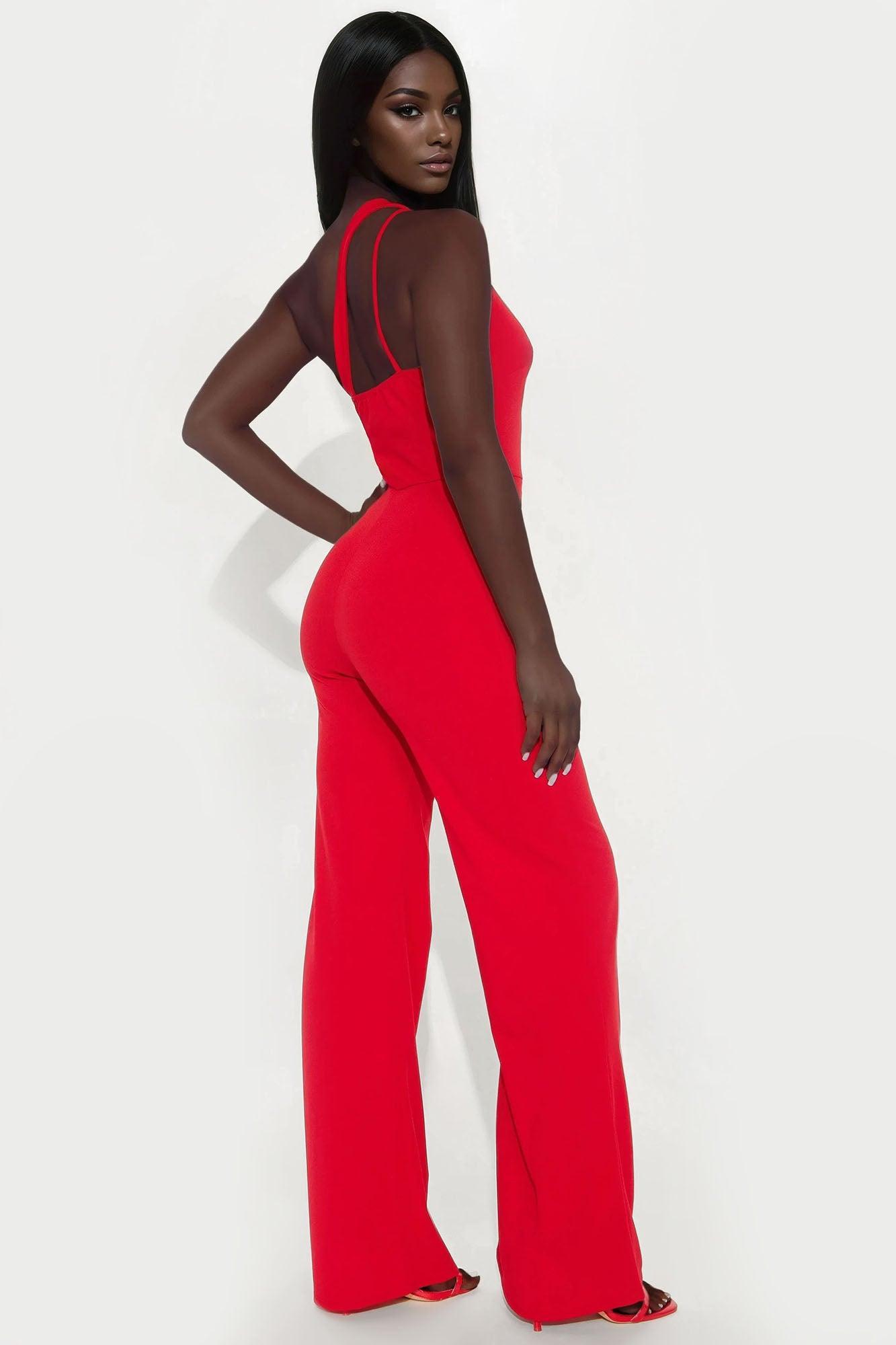 Too Appealing One Shoulder Jumpsuit - Red Product Image