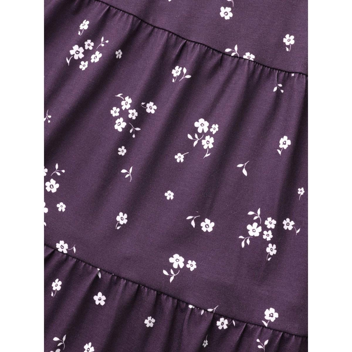 Plus Size Ditsy Floral Gathered Ruffle Hem T-shirt Eggplant Women Casual Gathered Natural Flowers Round Neck Loose Everyday T-shirts BloomChic 28/5X Product Image