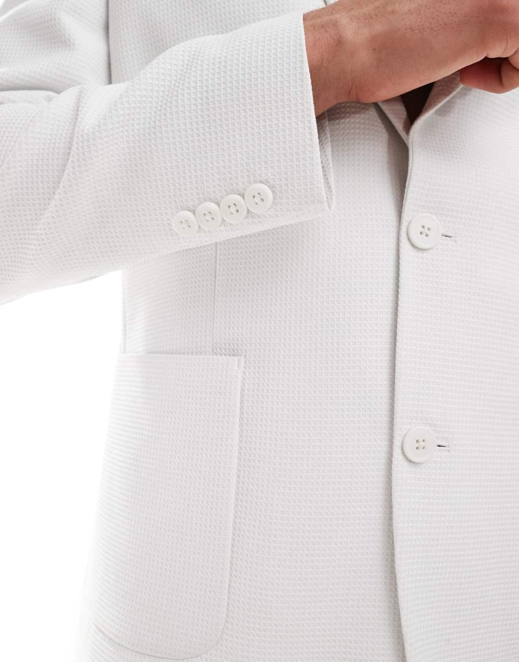ASOS DESIGN regular suit jacket in white waffle texture Product Image