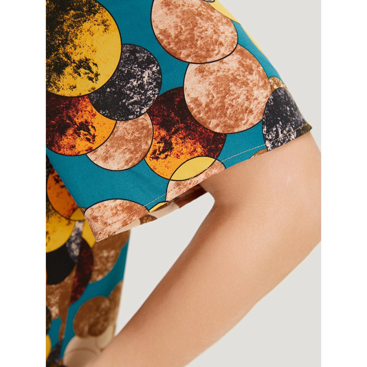Plus Size Cyan Allover Print Round Neck Contrast Blouse Women Elegant Short sleeve Round Neck Dailywear Blouses BloomChic 22-24/3X Product Image