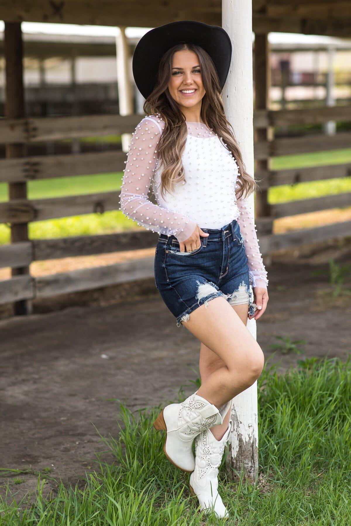 Judy Blue Dark Wash Distressed Shorts Product Image