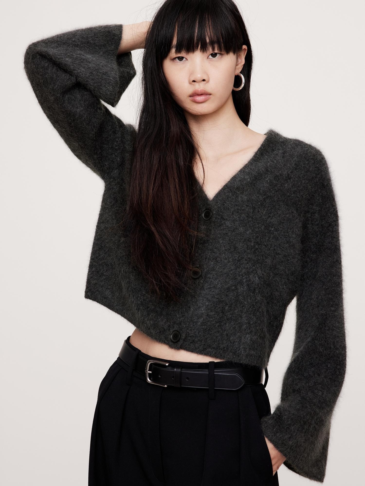 Brushed Cashmere Flare-Sleeve Cardigan Product Image