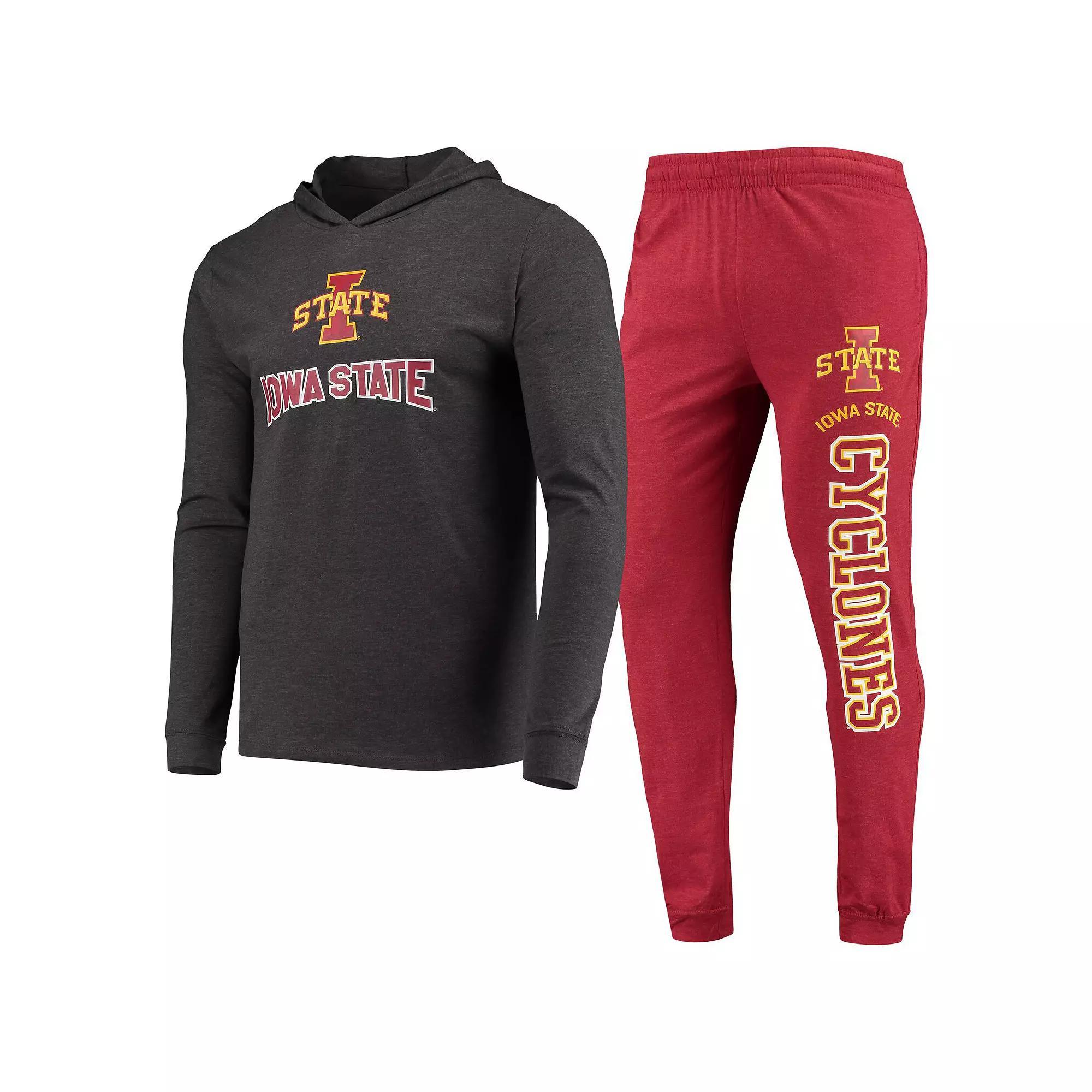 Men's Concepts Sport Cardinal/Charcoal Iowa State Cyclones Meter Long Sleeve Hoodie T-Shirt & Jogger Pants Sleep Set, Size: Large, Red Product Image