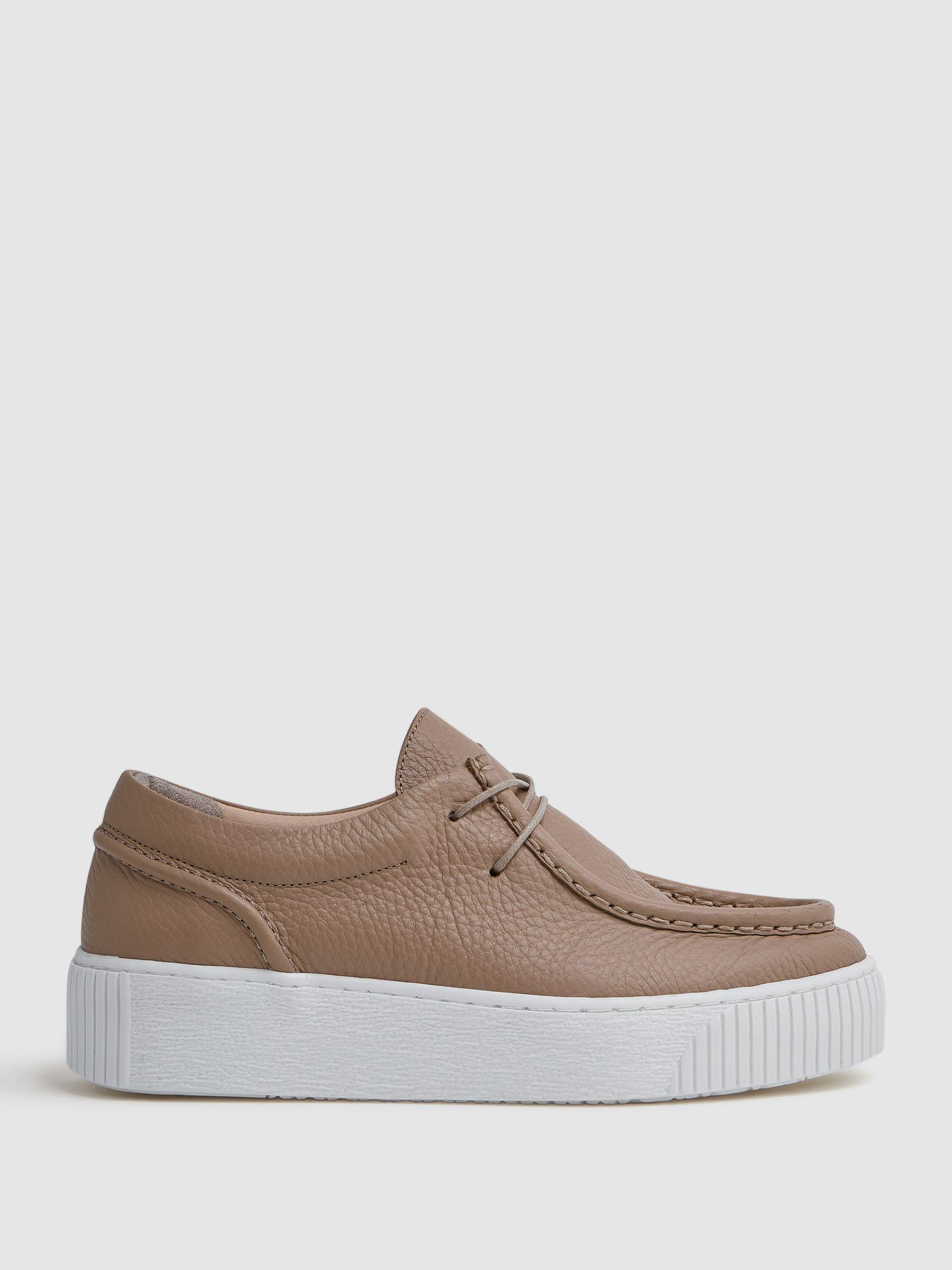 Leather Moccasin Trainers in Taupe Product Image